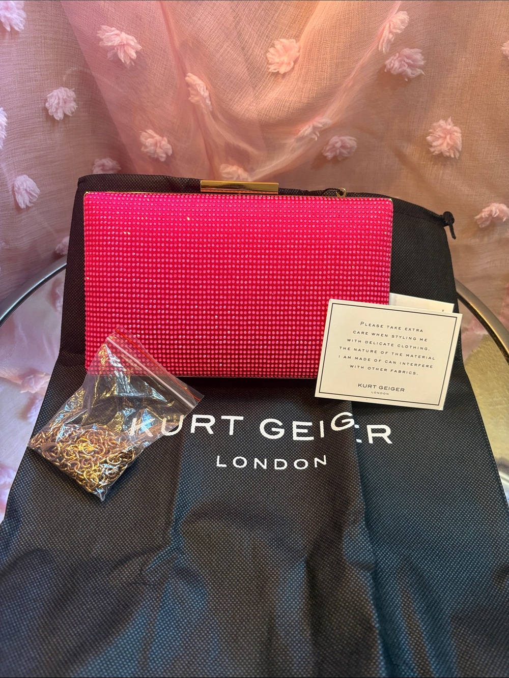 NWT Kurt Geiger London Hot Pink Crystal Box Clutch